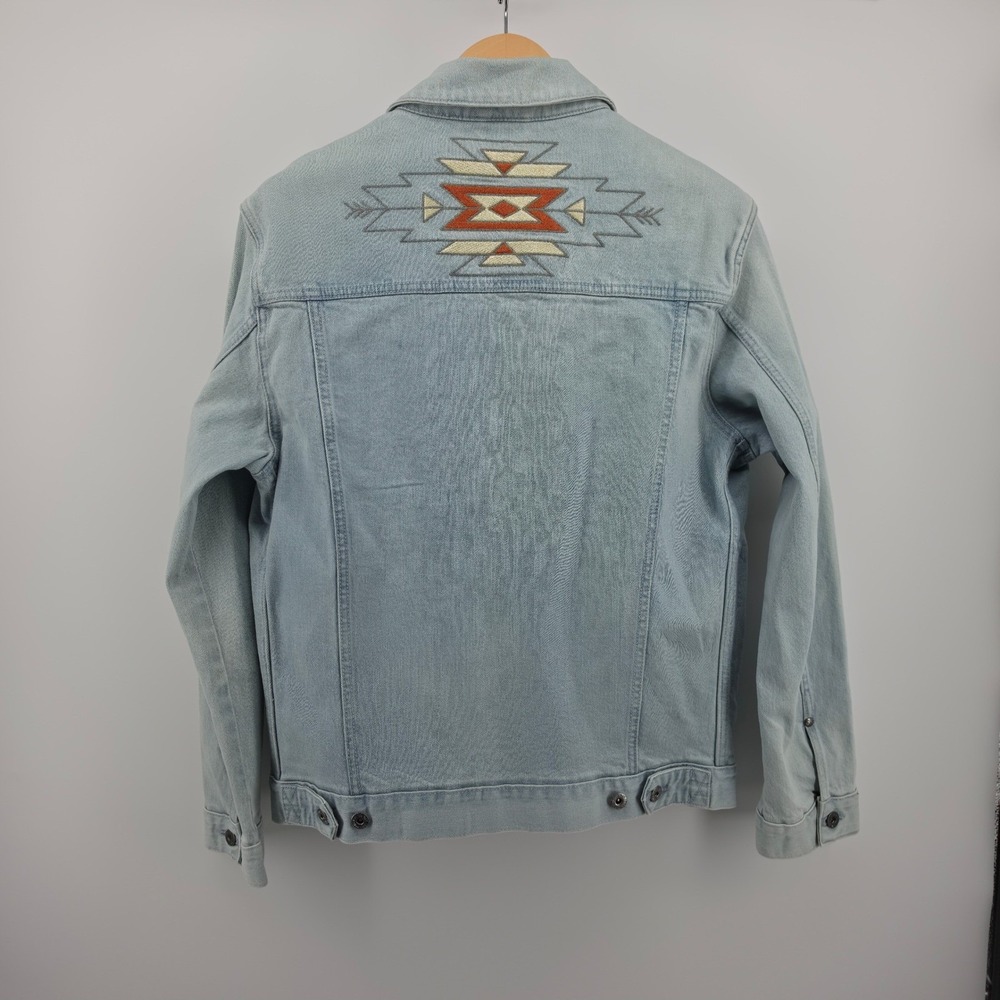 Iron and Resin Huron Denim Jacket Light Wash Southwestern Aztec Embroidered L
